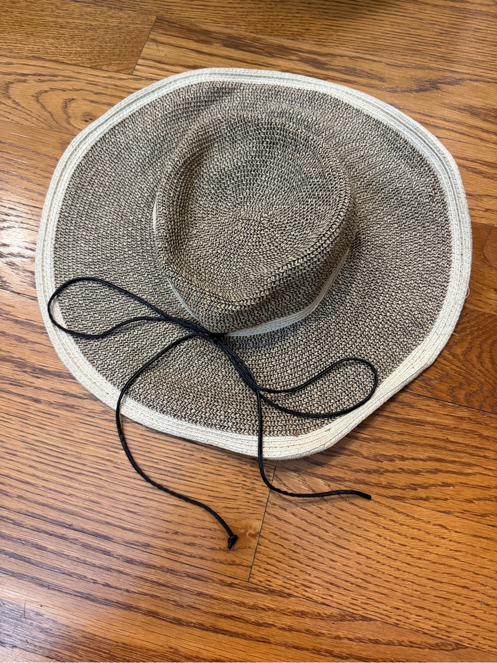 Scala Neutral Straw Wide-Brim Hat with Brown Chin Tie